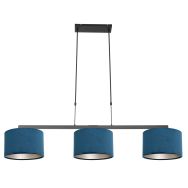 Suspension noire à 3 lumières Stang 3464ZW – Avec Abat-jours en Velours Bleu