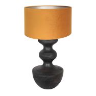 Lampe de table Lyons 3477ZW Noire – Avec Abat-jour en Velours Doré et Interrupteur sur Câble