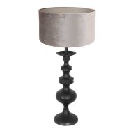 Lampe de table Lyons 3483ZW Noire – Avec Abat-jour en Velours Gris et Interrupteur sur Câble