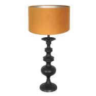 Lampe de table Lyons 3484ZW Noire – Avec Abat-jour en Velours Doré et Interrupteur sur Câble