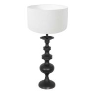 Lampe de table Lyons 3485ZW Noire – Avec Abat-jour en Lin Blanc et Interrupteur sur Câble