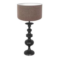 Lampe de table Lyons 3486ZW Noire – Avec Abat-jour en Lin Gris et Interrupteur sur Câble