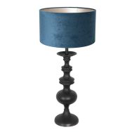 Lampe de table Lyons 3488ZW Noire – Avec Abat-jour en Velours Bleu et Interrupteur sur Câble