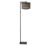 Black floor lamp Stang 3705ZW with switch and natural/black bamboo shade