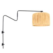 Black wall lamp with swivel arm Linstrom 3721ZW with natural grass shade