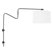 Black wall lamp with swivel arm Linstrom 3724ZW with coarse white linen shade