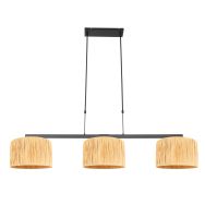 Zwarte 3-lichts hanglamp Stang 3744ZW met blank naturel gras kappen