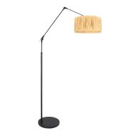 Black floor lamp / arc lamp Prestige Chic 3793ZW with natural grass shade
