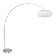 Staalkleurige vloerlamp booglamp Sparkled Light 3806ST met wit zijden kap van 60cm