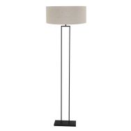 Black standard lamp Stang 3852ZW with E27 fitting and gray linen cap