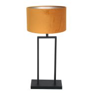 Black table lamp Stang 3859ZW with E27 fitting and gold velvet fabric shade