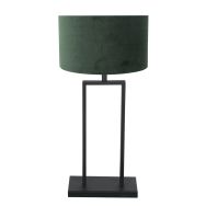 Black table lamp Stang 3862ZW with E27 fitting and green velor fabric cap