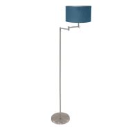 Staalkleurige vloerlamp Bella 3881ST met blauwe velours kap