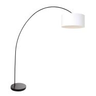 Bogenlampe Solva 3894ZW schwarz mit weißem Leinenlampenschirm