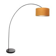 Bogenlampe Solva 3896ZW Schwarz mit goldfarbenem Samtlampenschirm