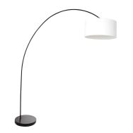 Bogenlampe Solva 3897ZW Schwarz mit einem groben weißen Leinenschirm