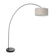 Bogenlampe Solva 3898ZW schwarz mit grauem Leinenlampenschirm