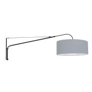 Zwarte wandlamp Elegant Classy 3922ZW met blauw linnen kap