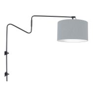 Black wall lamp with swivel arm Linstrom 3949ZW with blue linen shade
