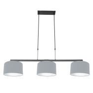 Zwarte 3-lichts hanglamp Stang 3951ZW met spijkerstof blauw linnen kappen