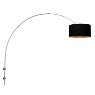 Staalkleurige boog / wandlamp Sparkled Light 3966ST met zwart gouden linnen ton kap