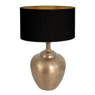 Bronskleurige vaas tafellamp Brass 3968BR inclusief zwart linnen kap met goudkleurige binnenkant
