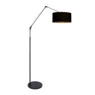 Zwarte vloerlamp / booglamp Prestige Chic 3976ZW met zwart linnen kap