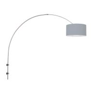 Steel-colored arc / wall lamp Sparkled Light 3930ST with blue coarse linen barrel shade