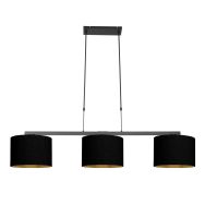 Black 3-light hanging lamp Stang 3981ZW with black linen shades with gold-colored inside