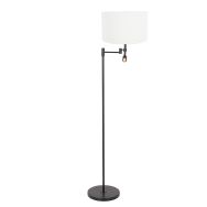 Black floor lamp Stang 7178ZW with reading lamp and white linen shade