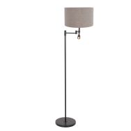 Black floor lamp Stang 7179ZW with reading lamp and gray linen shade