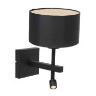 Zwarte wandlamp Stang 7193ZW met leeslamp en zwart linnen kap