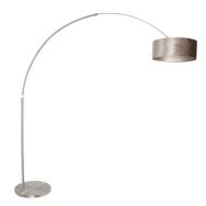 Staalkleurige vloerlamp / booglamp Sparkled Light 8125ST inclusief grijs / zilver velours kap