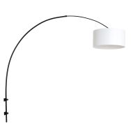 Black arc wall lamp Sparkled Light 8136ZW with white linen shade