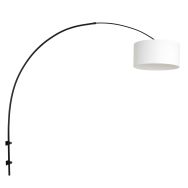 Black arc wall lamp Sparkled Light 8138ZW with white coarse linen shade