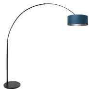 Black floor lamp / arc lamp Sparkled Light 8242ZW with blue velvet shade