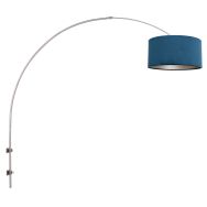 Staalkleurige boog / wandlamp Sparkled Light 8246ST met blauw velours ton kap