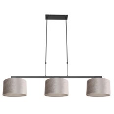 Zwarte 3-lichts hanglamp Stang 3459ZW met grijs / zilver velours kappen