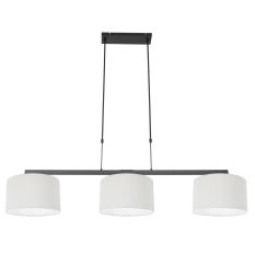 Black 3-light hanging lamp Stang 3461ZW with white coarse linen shades