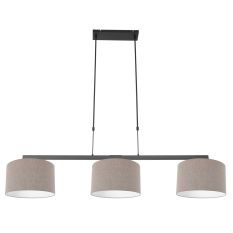 Black 3-light hanging lamp Stang 3462ZW with gray coarse linen shades