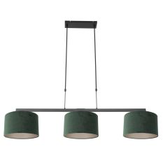 Zwarte 3-lichts hanglamp Stang 3463ZW met groen velours kappen