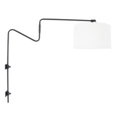 Zwarte wandlamp met zwenkarm Linstrom 3719ZW met wit linnen kap