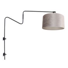 Zwarte wandlamp met zwenkarm Linstrom 3722ZW met grijs taupe velours kap