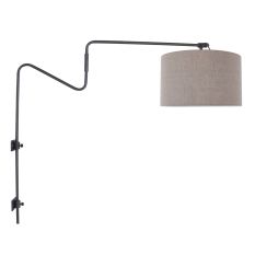 Zwarte wandlamp met zwenkarm Linstrom 3725ZW met grof grijs linnen kap