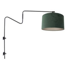 Zwarte wandlamp met zwenkarm Linstrom 3726ZW met groene velours kap