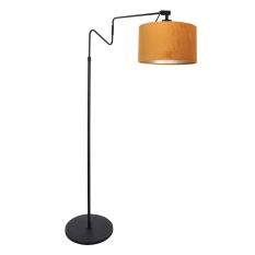 Zwarte vloerlamp 'kleine booglamp' Linstrom 3732ZW met goudkleurige velours kap