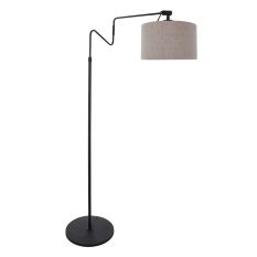 Lampe sur pied noire 'petite lampe arquée' Linstrom 3734ZW avec abat-jour en lin gris brut