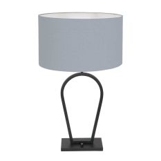 Black table lamp Stang 3935ZW with blue linen shade and on/off switch