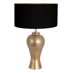 Bronze-colored table lamp Brass 3969BR including black linen shade with gold-colored inside