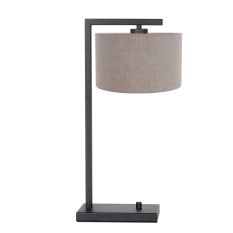 Black table lamp Stang 7119ZW with gray coarse linen shade